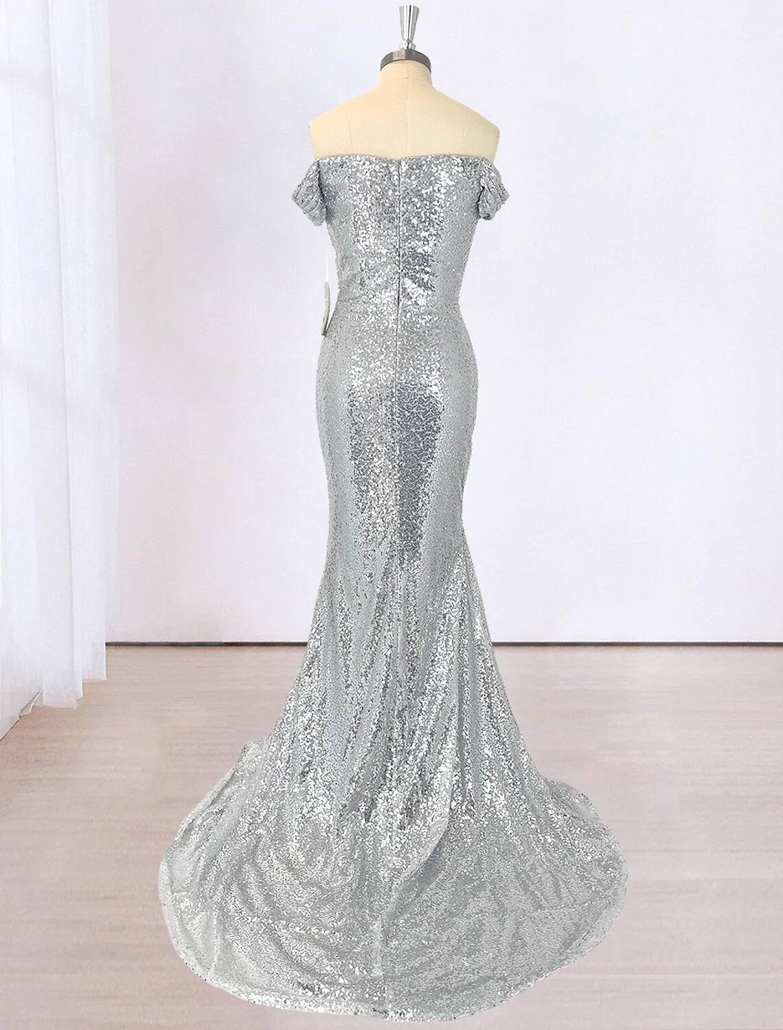 Meerjungfrau/Trompete Abendkleid Sparkle & Shine Kleid Cocktail Party Bodenlang Kurzarm Off Shoulder Pailletten mit Rüschen